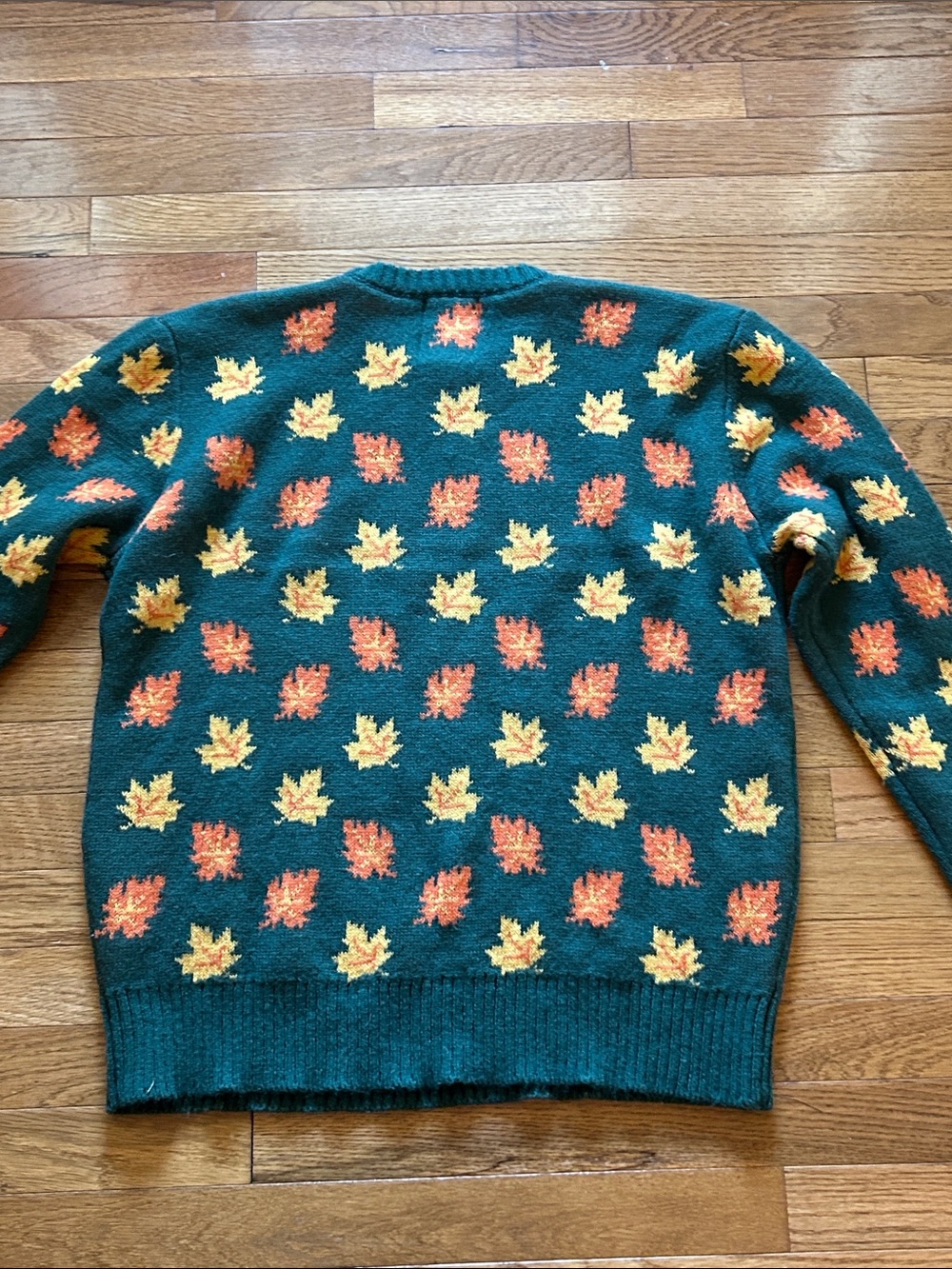 Kiel James Patrick Green Crewneck Sweater with Yellow & Orange Maple Leaves - Picture 11 of 12
